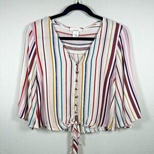 Urban Romantics Women's Striped Tie Front Crop Top Size M Multicolor Button Down